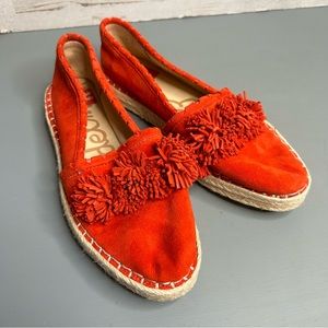 Sam Edelman Womens Issa Pompom Suede Havana Red Shoes Size 6.5